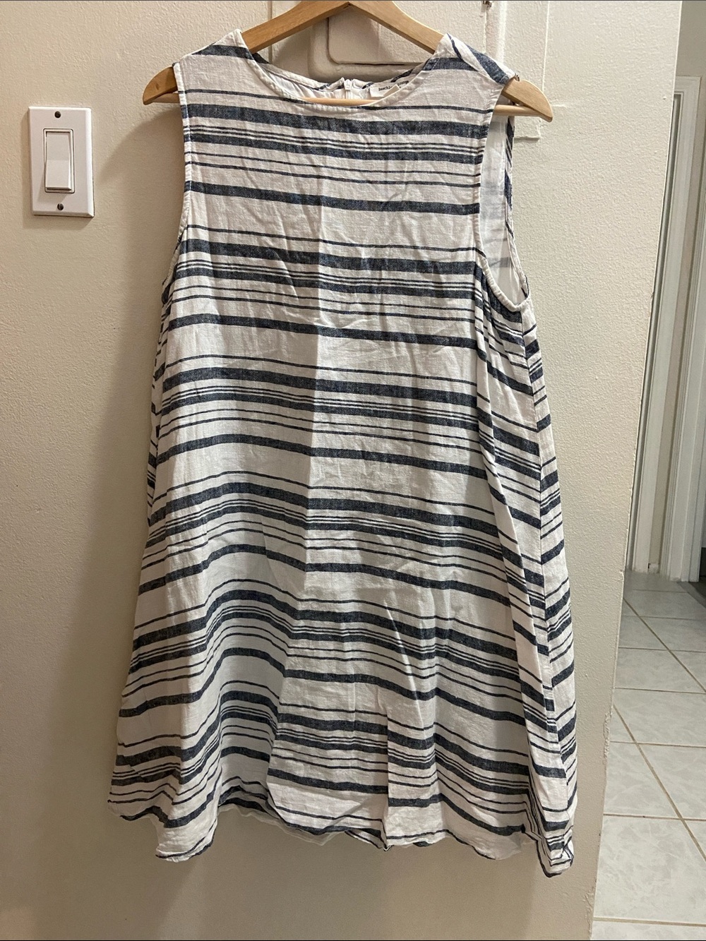 beachlunchlounge White and Navy Striped A-Line Cotton Skirt